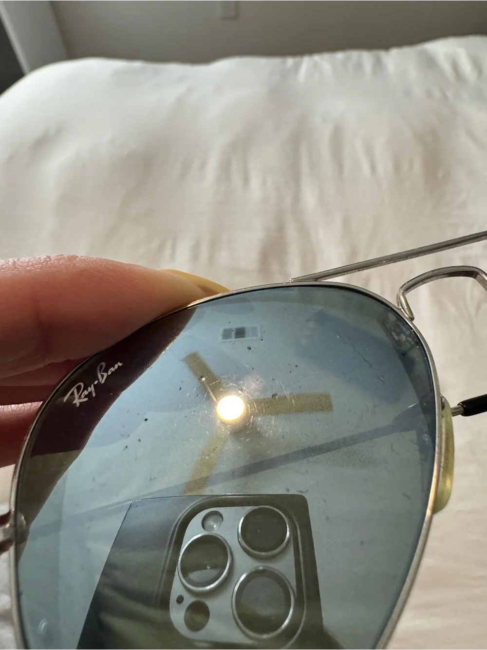 Ray-Ban Silver Frame Sunglasses with Blue Lenses and case